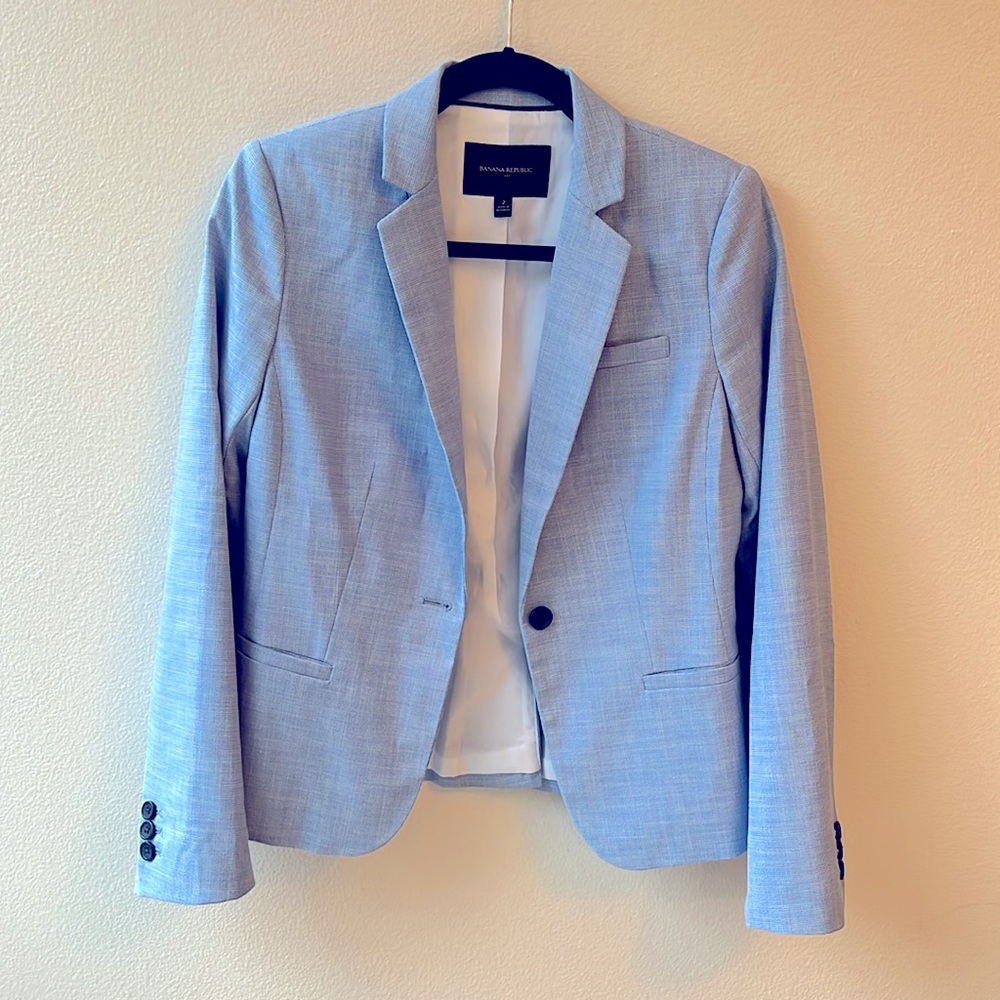 Banana Republic women’s blazer 2 - light blue & white crosshatch